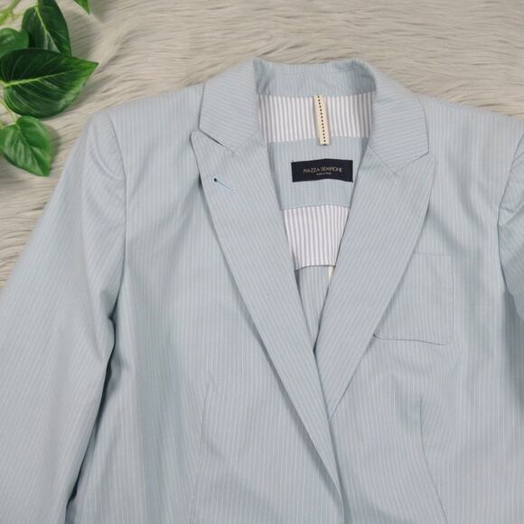 PIAZZA SEMPIONE Blue Pinstriped Single Button Blazer Italian Size 44 US Size 8 - Picture 6 of 13
